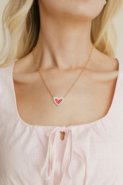 Megan Heart Necklace-Pink/Gold
