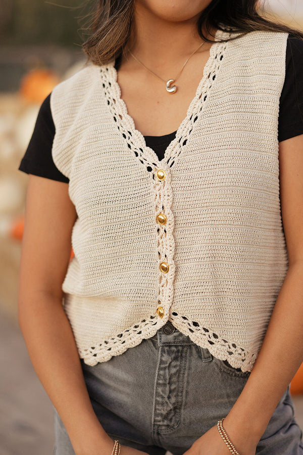 Marietta Crochet Vest-Cream