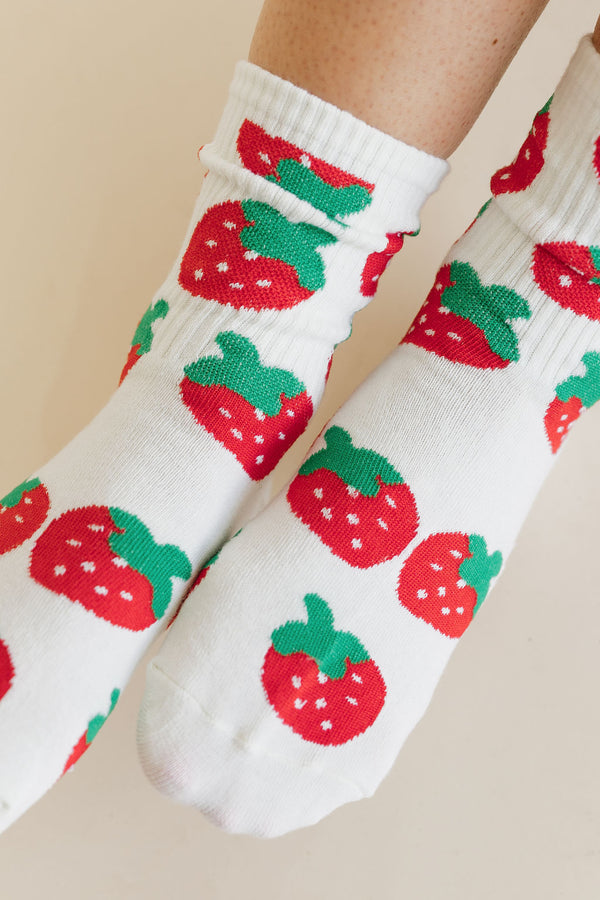 Strawberry Patch Socks-Ivory