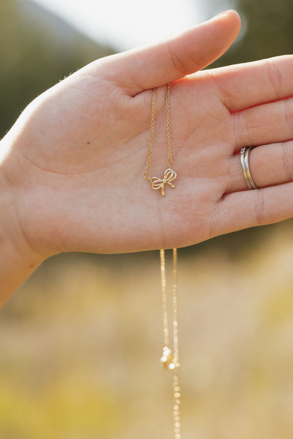 Double Loop Bow Necklace-Gold