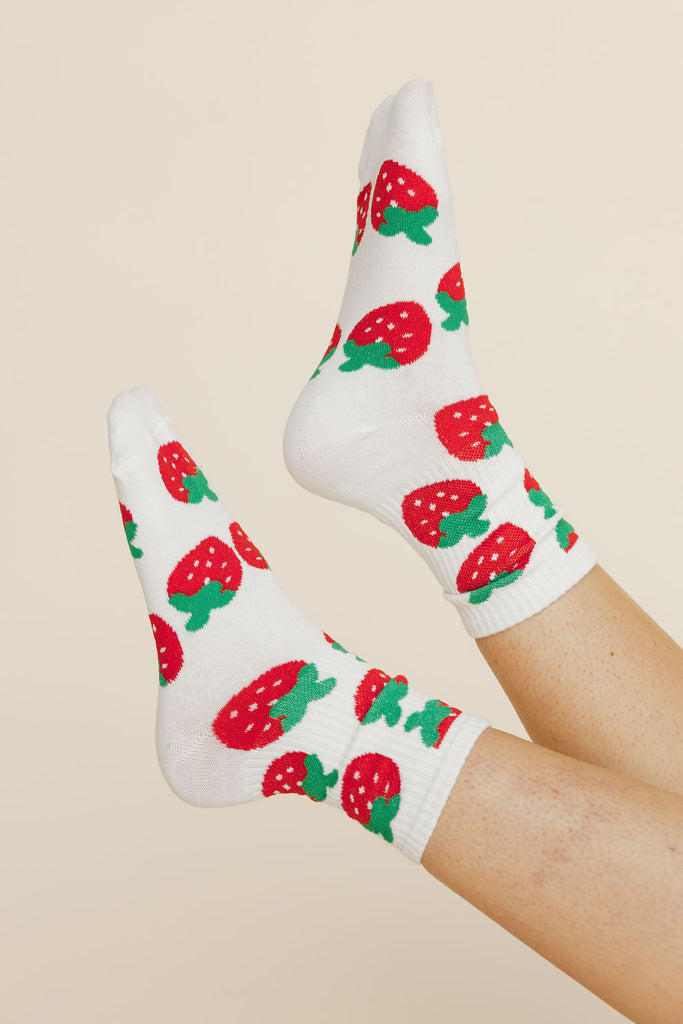 Strawberry Patch Socks-Ivory