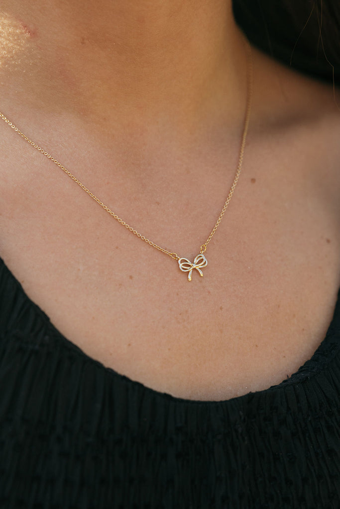 Double Loop Bow Necklace-Gold