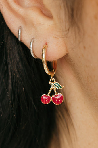 Cherry Hoop Earrings-Gold