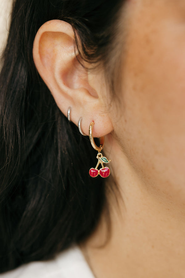 Cherry Hoop Earrings-Gold