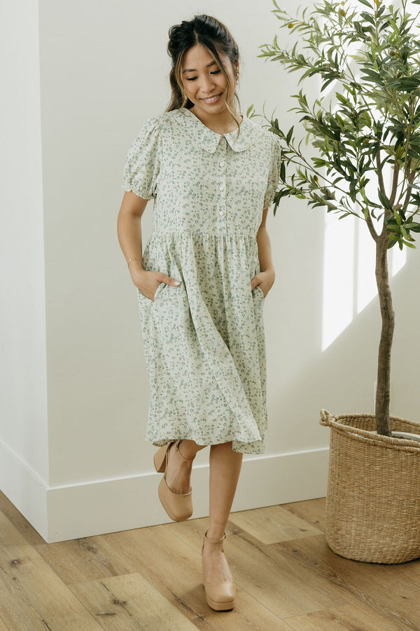 Sara Dress-Cream/Green