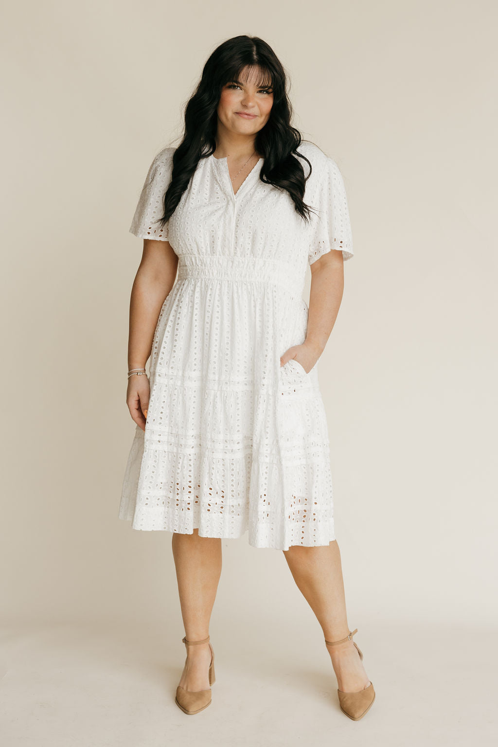 Caribbean Dress Knee Length-White Eyelet – Love Olive Co