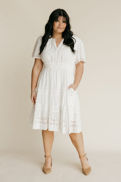 Caribbean Dress Knee Length-White Eyelet – Love Olive Co