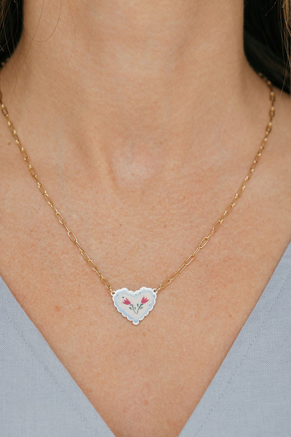 Megan Heart Necklace-Blue/Gold
