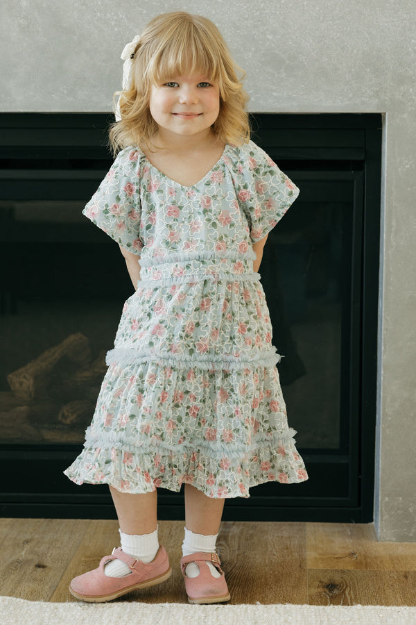 Little Girl's Daphne Dress-Blue Floral