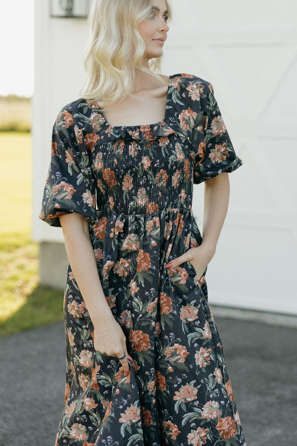 Kiera Dress-Black Floral