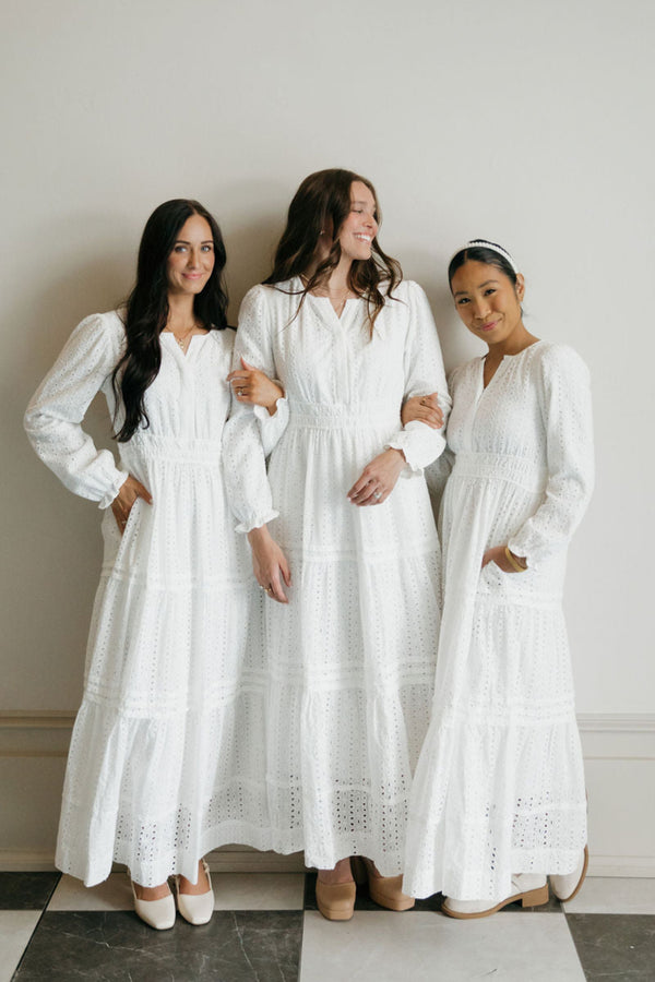 Caribbean Dress Long Sleeve-White Eyelet