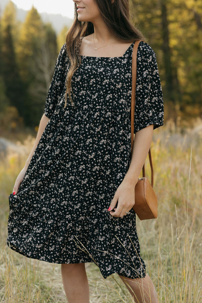 Downtown Memories Dress-Black Floral