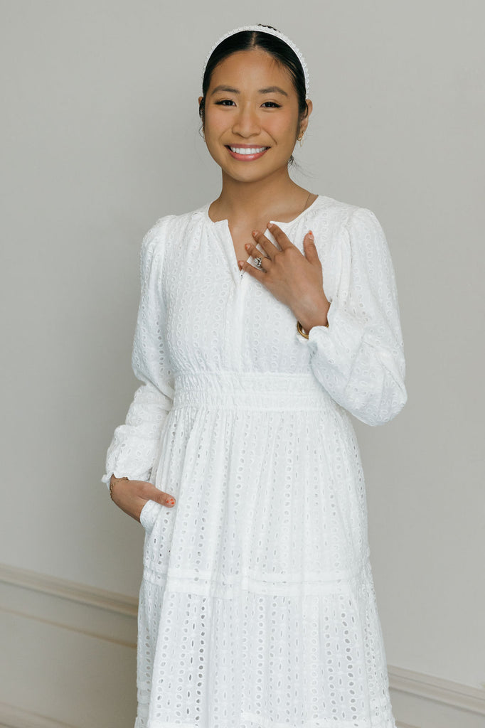 Caribbean Dress Long Sleeve-White Eyelet – Love Olive Co