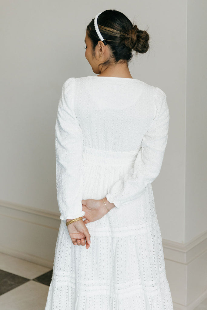Caribbean Dress Long Sleeve-White Eyelet Love Olive Co Caribbean Dress Long Sleeve-White Eyelet Love Olive Co