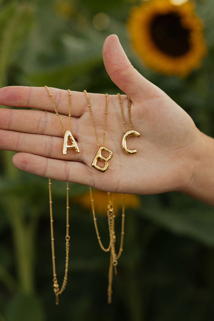 Bubble Initial Necklace-Gold