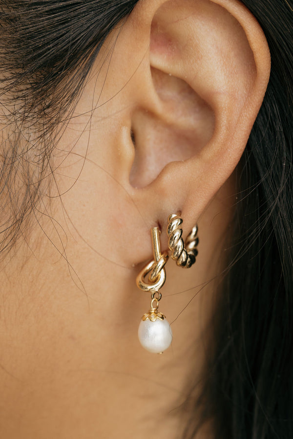 Priah Pearl Knot Earrings-Gold