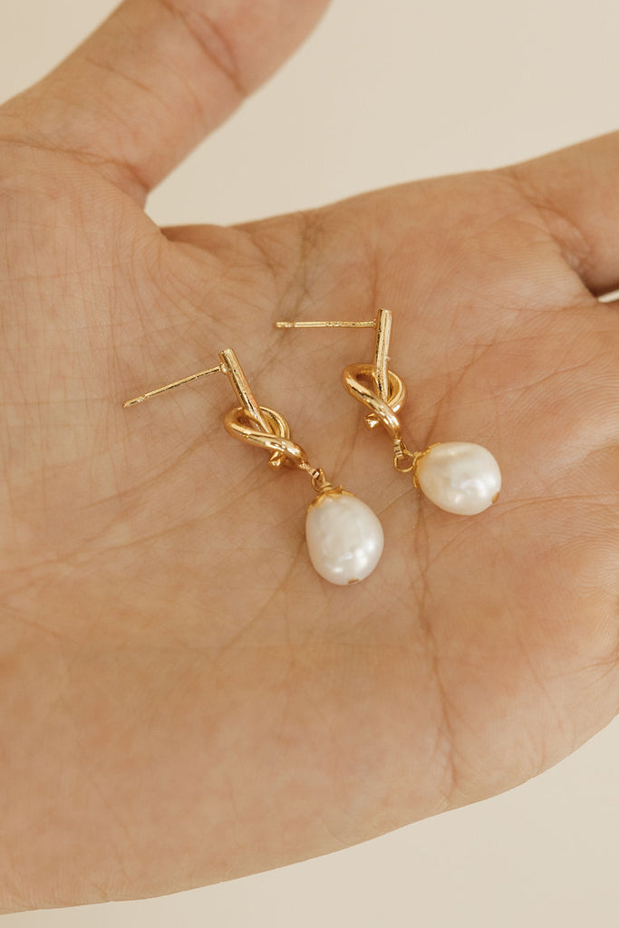 Priah Pearl Knot Earrings-Gold