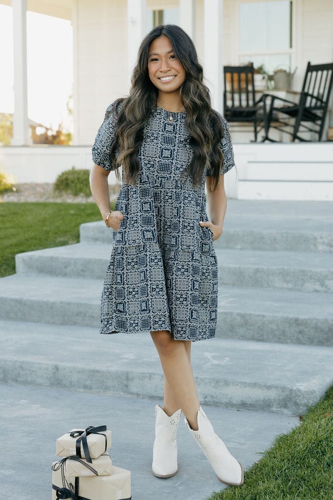 Gracie Dress-Navy Bandana  Love Olive Co