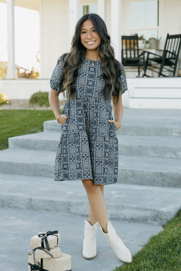 Gracie Dress-Navy Bandana