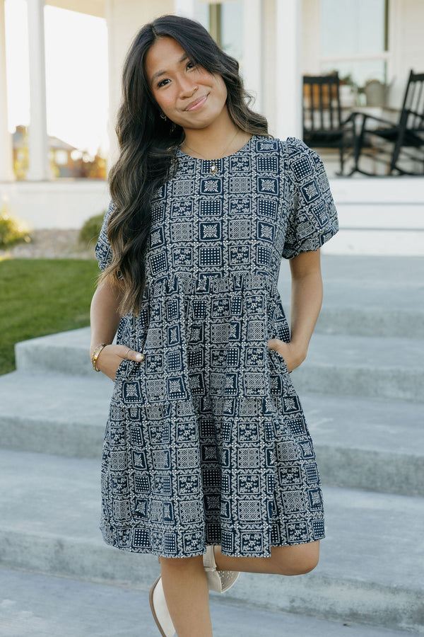 Gracie Dress-Navy Bandana