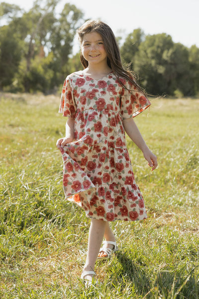 Little Girl's Briggs Dress-Red Floral