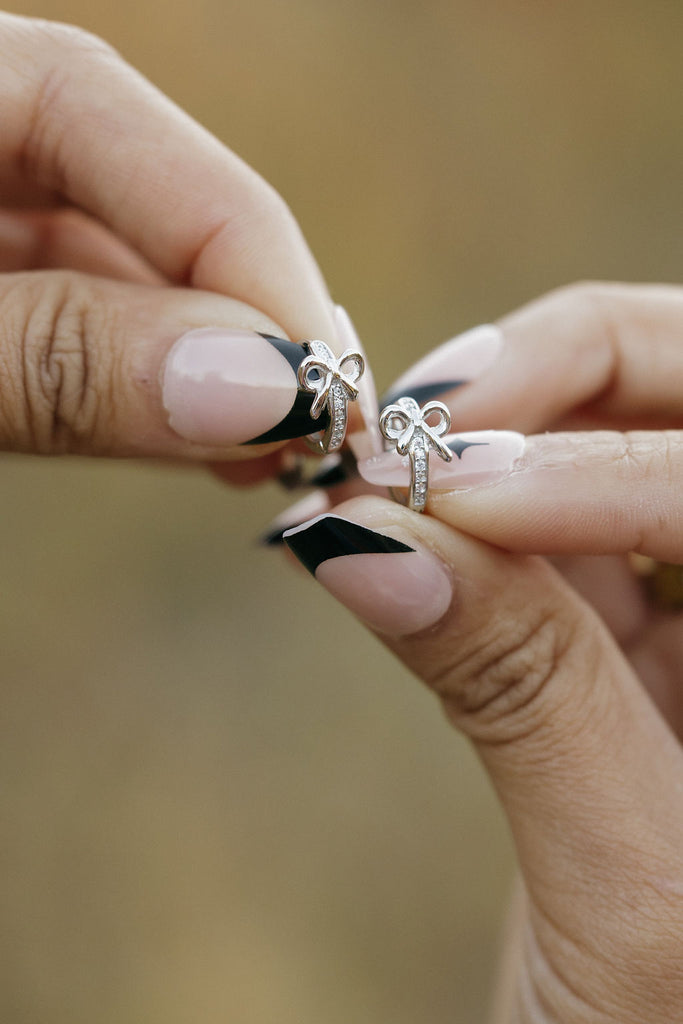 Mini Bow Hoop Earrings-Silver