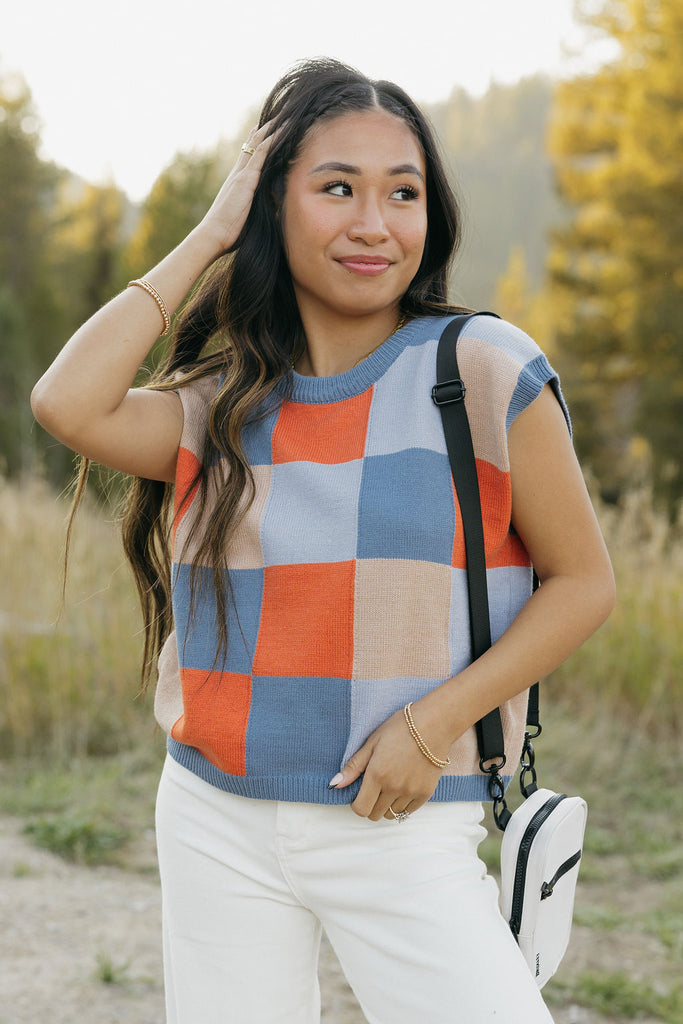 Judie Sweater Vest-Slate Blue Multi