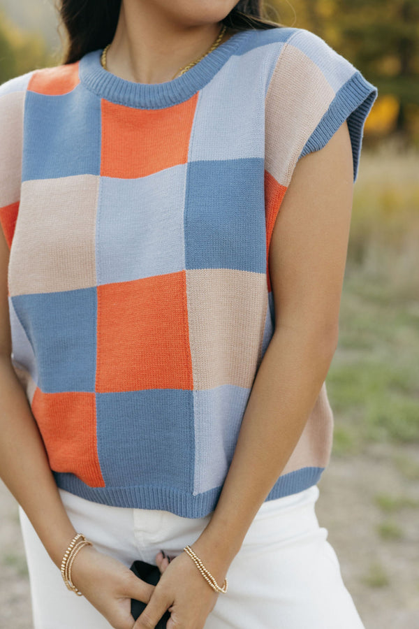 Judie Sweater Vest-Slate Blue Multi