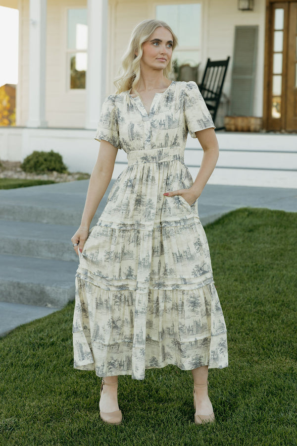 Caribbean Dress-Cream Multi