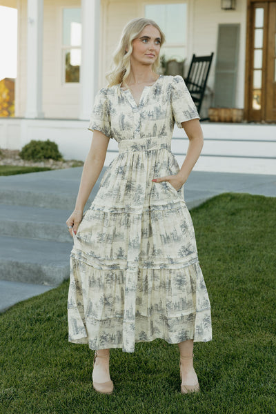 Caribbean Dress-Cream Multi