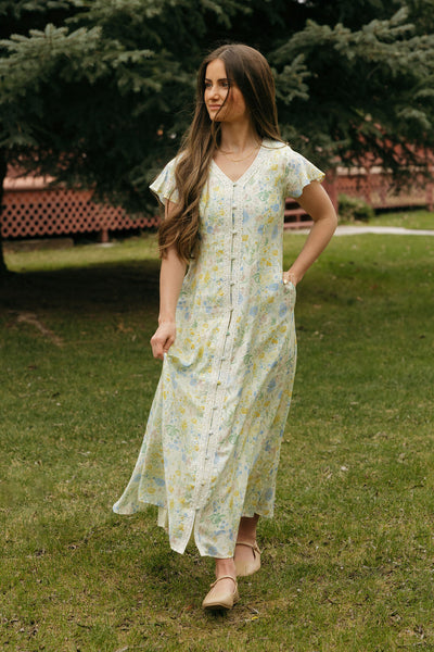 Alyssa Dress-Blue/Yellow Floral