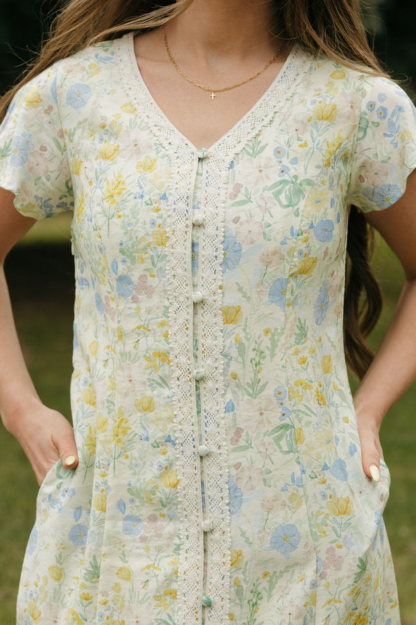 Alyssa Dress-Blue/Yellow Floral