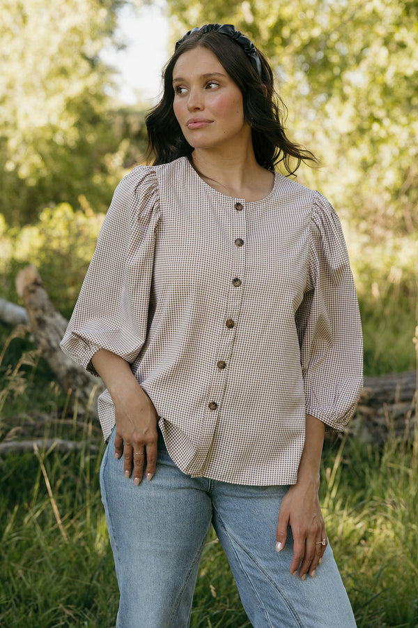 Margot Top-Taupe Gingham