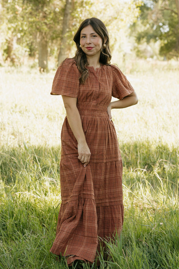 Caribbean Dress-Brown Plaid