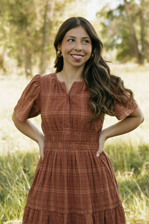 Caribbean Dress-Brown Plaid