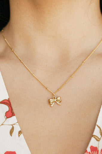 Bow Charm Necklace-Gold