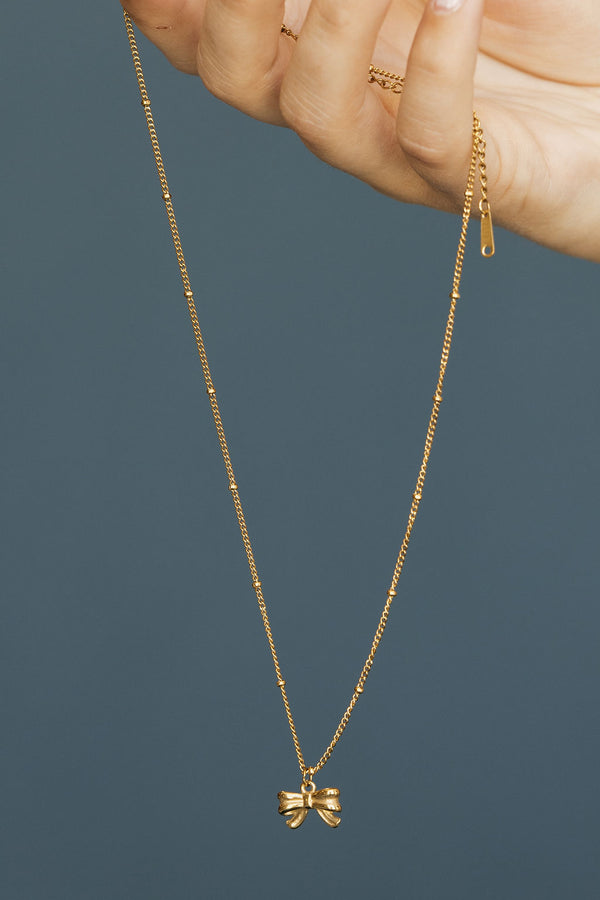 Bow Charm Necklace-Gold