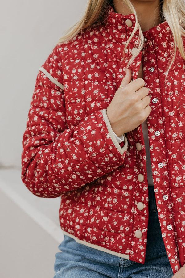 Florene Quilted Jacket-Dark Red