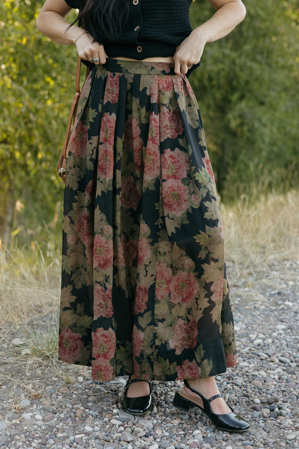 Adaline Skirt-Black Floral