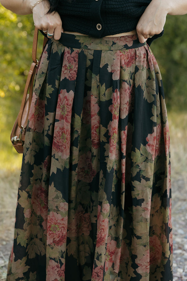 Adaline Skirt-Black Floral