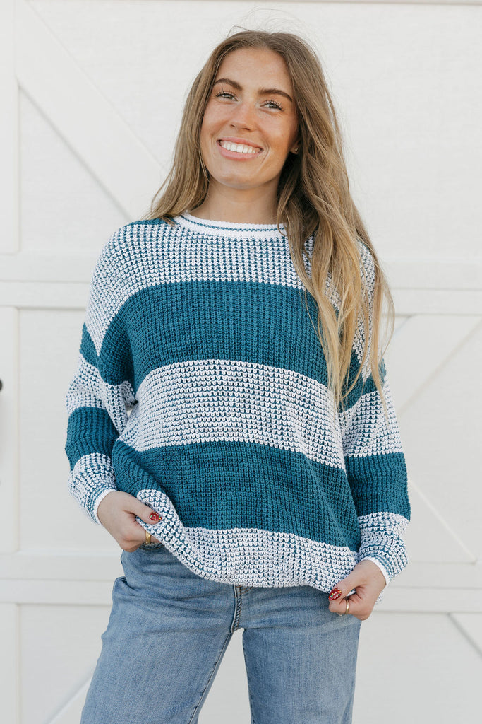 Josie Sweater-Teal/Ivory