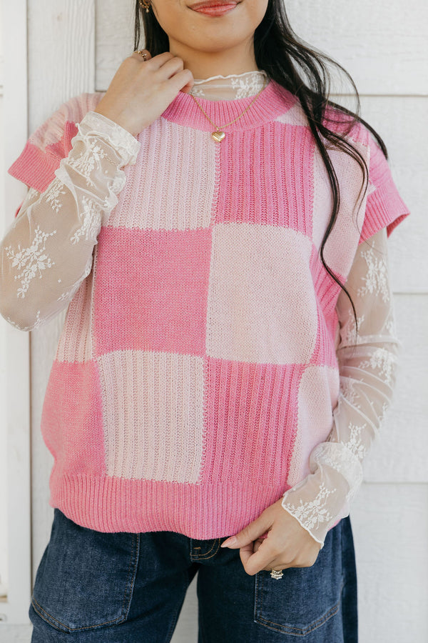 Hadlee Sweater Vest-Blush/Pink