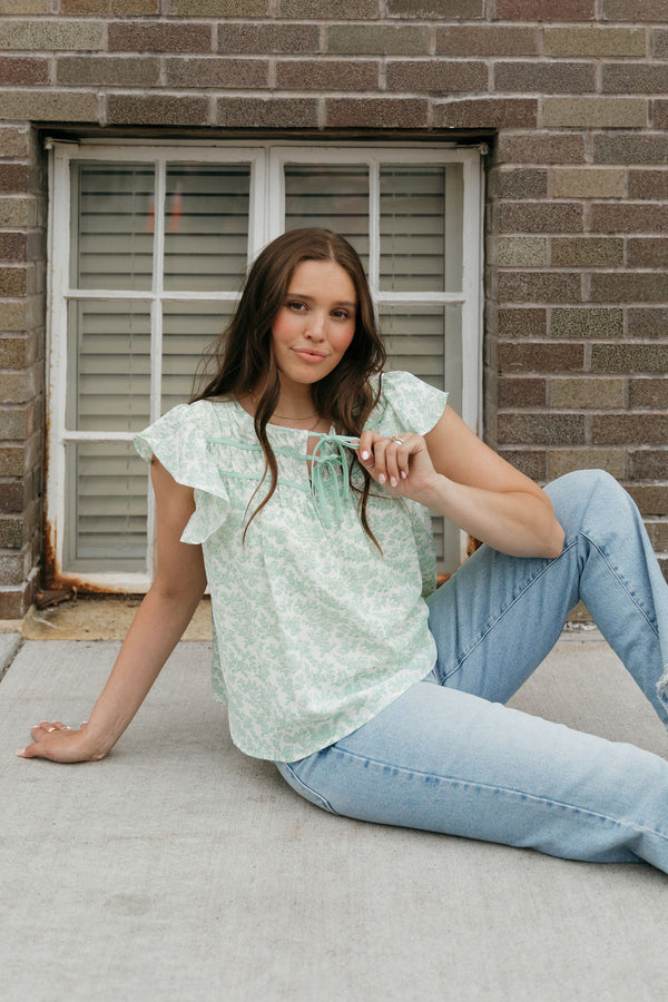 Elaina Top-Green Floral