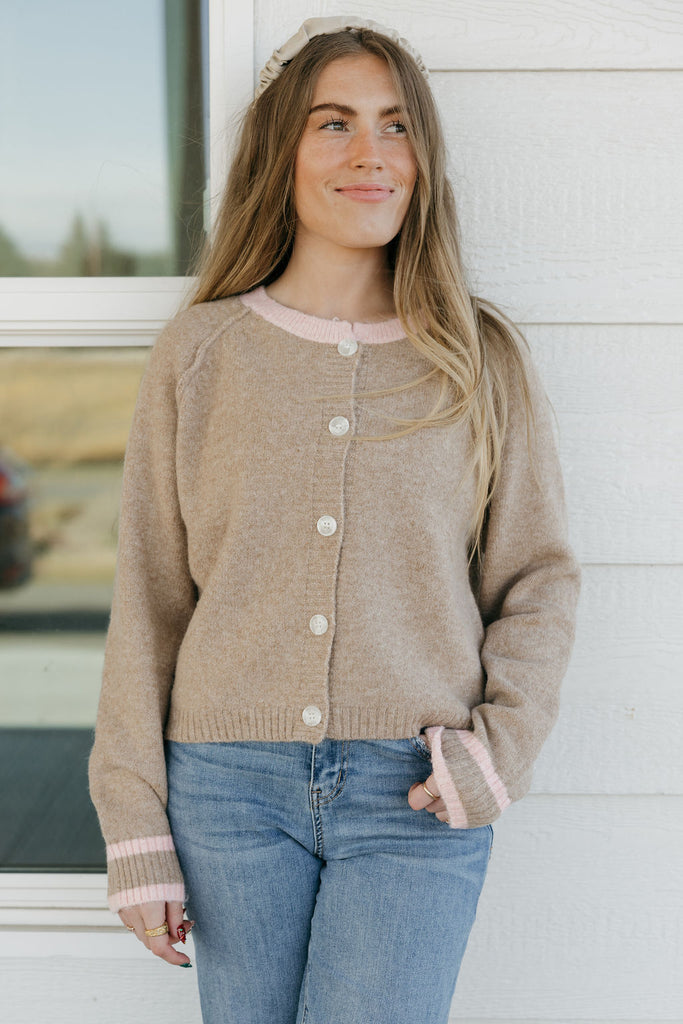 Pattie Cardigan-Beige/Pink