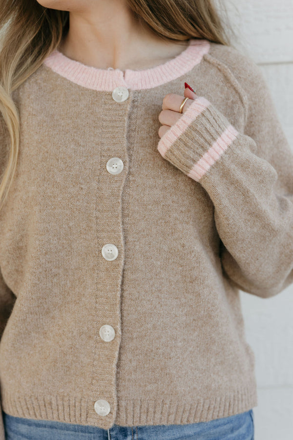 Pattie Cardigan-Beige/Pink