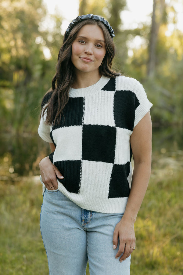 Hadlee Sweater Vest-Ivory/Black