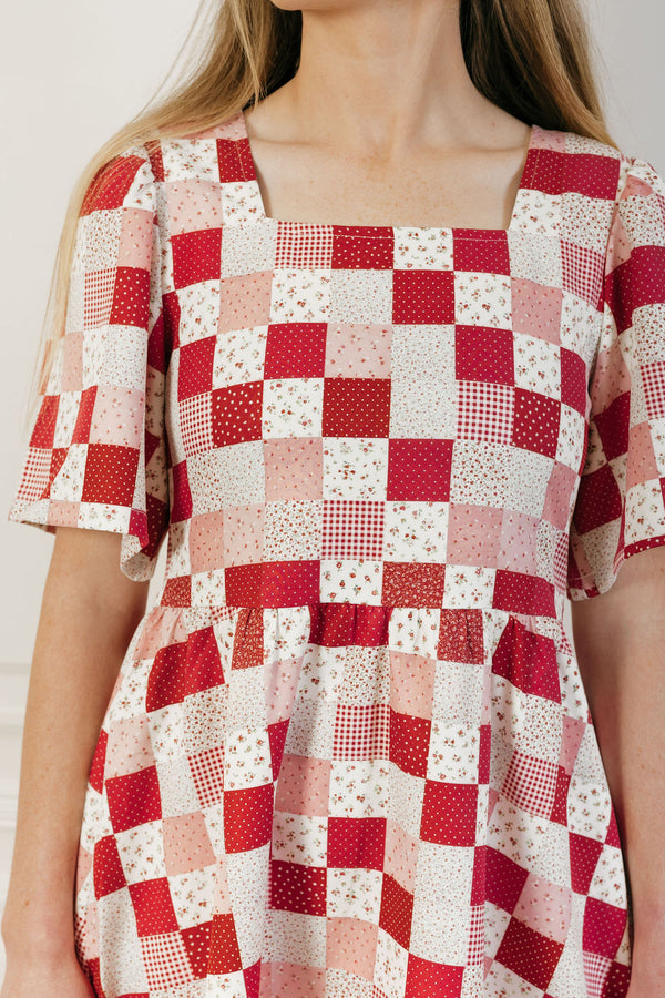 Brinley Dress-Red Patchwork