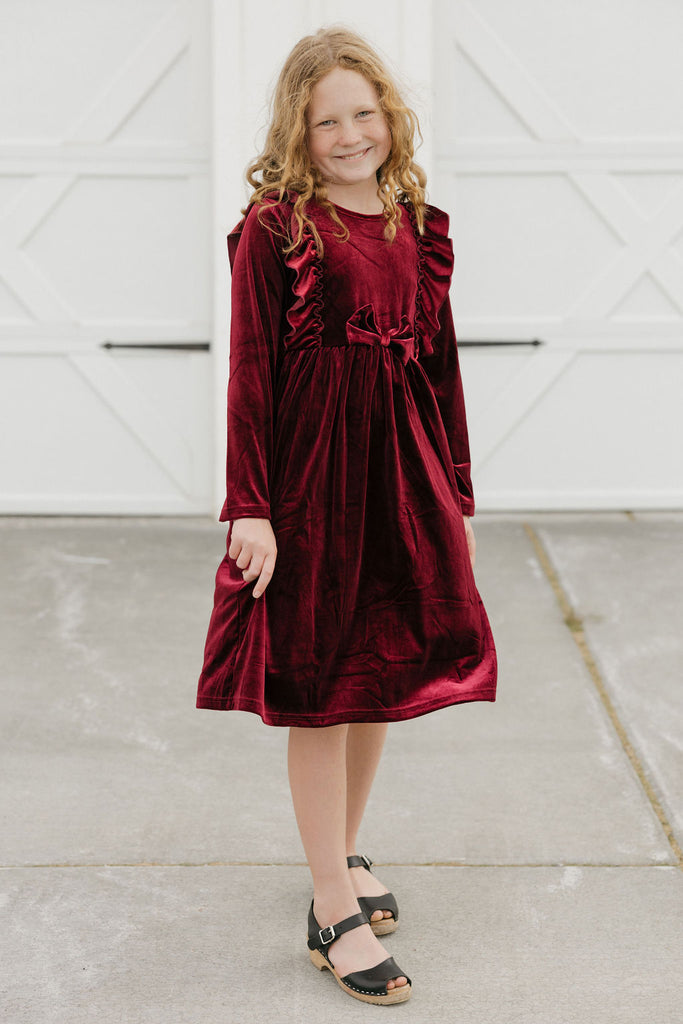 Little Girl's Noelle Dress-Wine