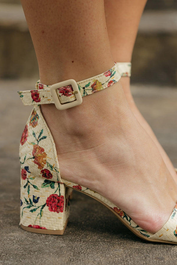 Rosalia Heels-Beige Floral