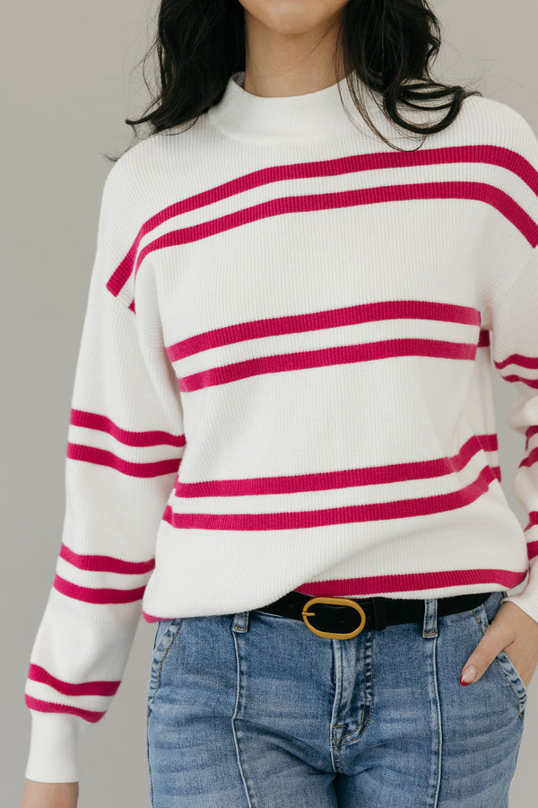 Lovie Sweater-Ivory/Magenta